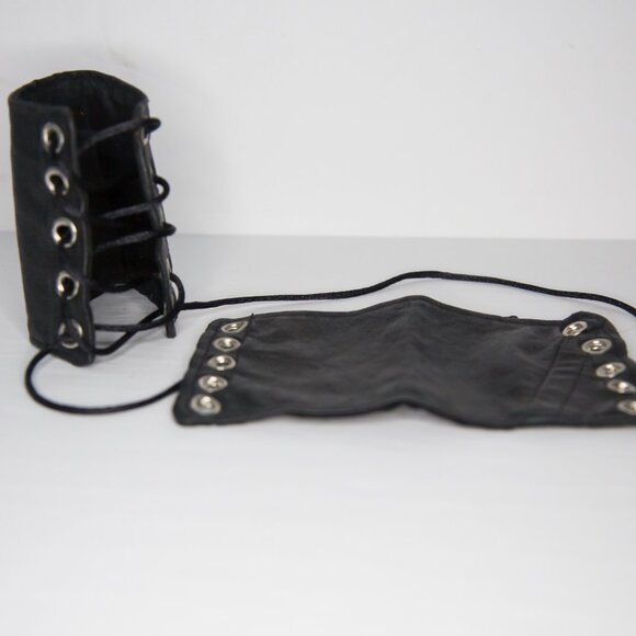 SOLD Renaissance Faire Medieval Style Black Leather Gauntlet Bracelets Set - Picture 3 of 9